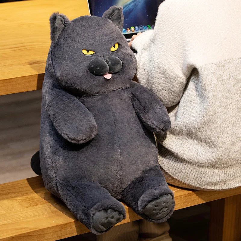 Black Fat Cat Plush Stuffed Animals Toy Lifelike Black Cat Toy for Boys and Girls Xmas Birthday Gift