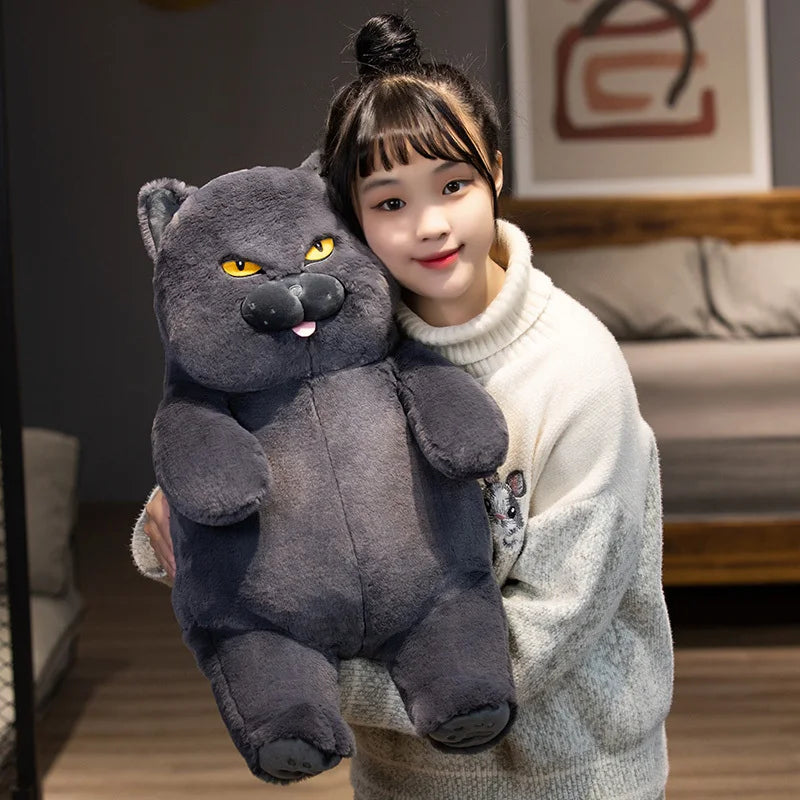 Black Fat Cat Plush Stuffed Animals Toy Lifelike Black Cat Toy for Boys and Girls Xmas Birthday Gift